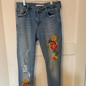 Zara embroidered jeans